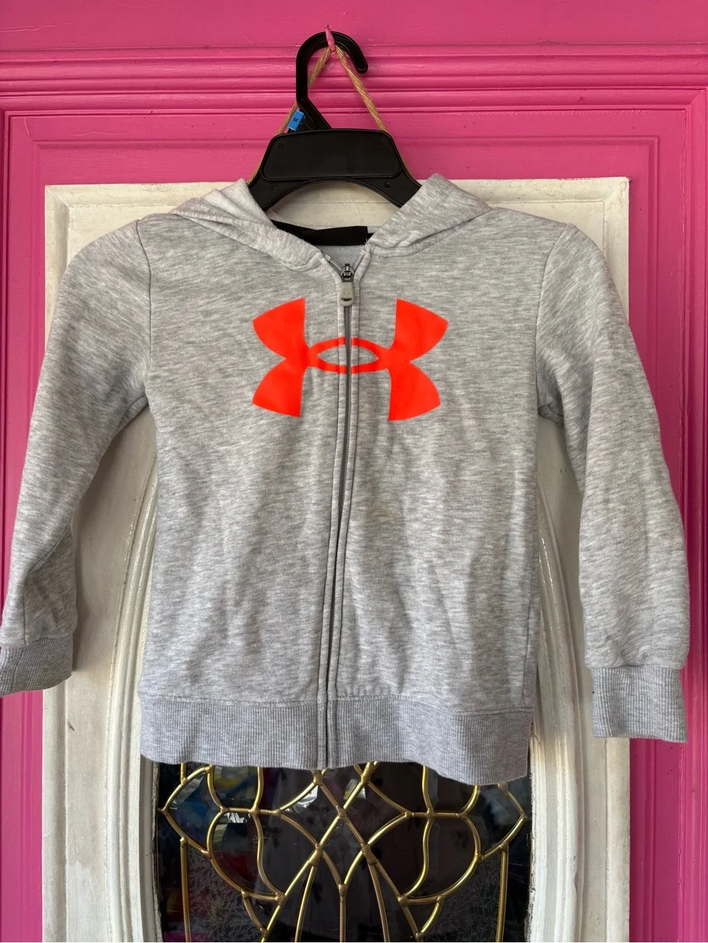 Under Armour Light Gray Kids' Zip Hoodie with Bright Orange Logo